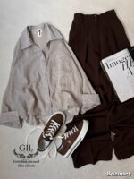 شومیز راه راه شیشه ای تک‌جیب - Image 2